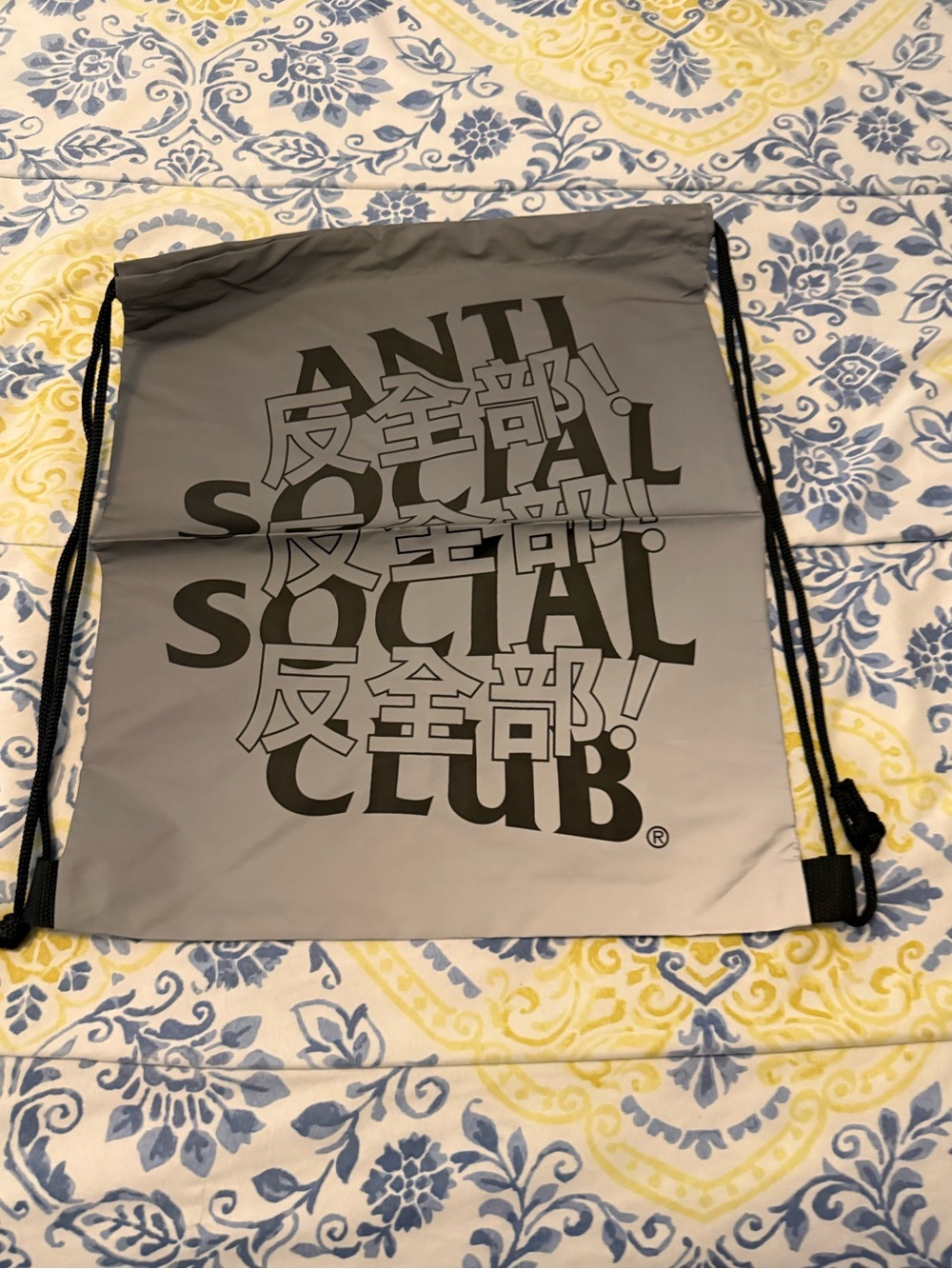 Anti Social Social Club Gray Drawstring Backpack with Black